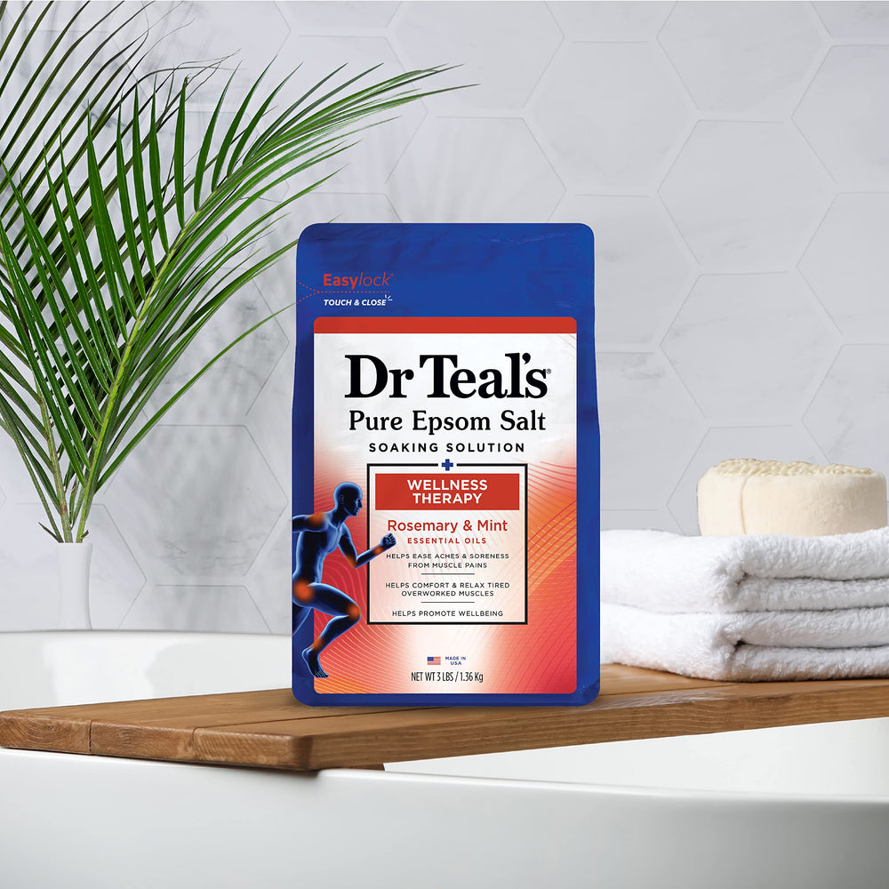 Dr Teal's four-pack of Pure Epsom Salt Soak displayed.