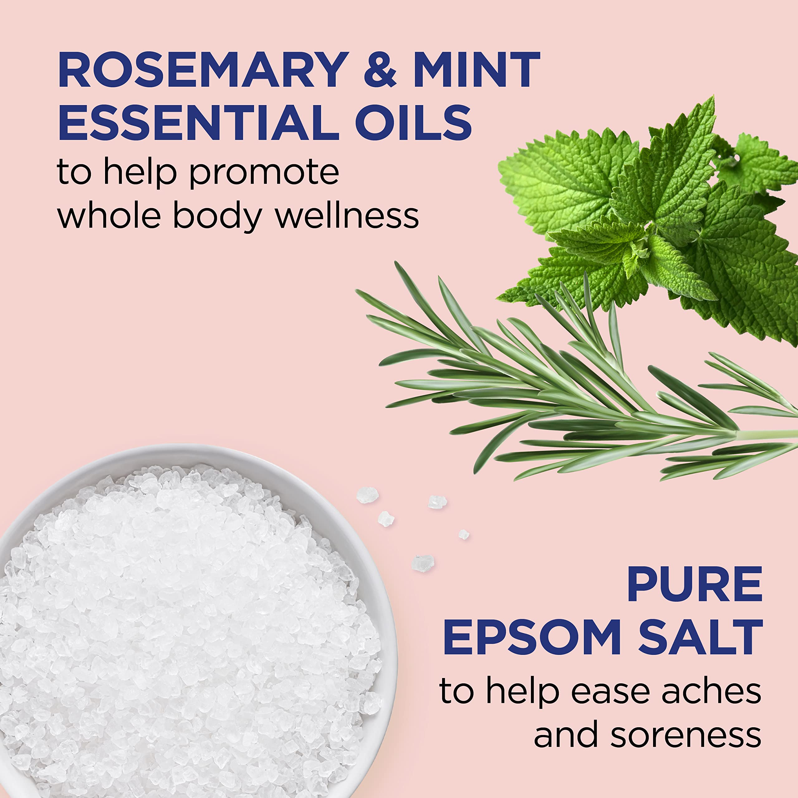 Pouring Dr Teal's rosemary mint salts into warm bath water.