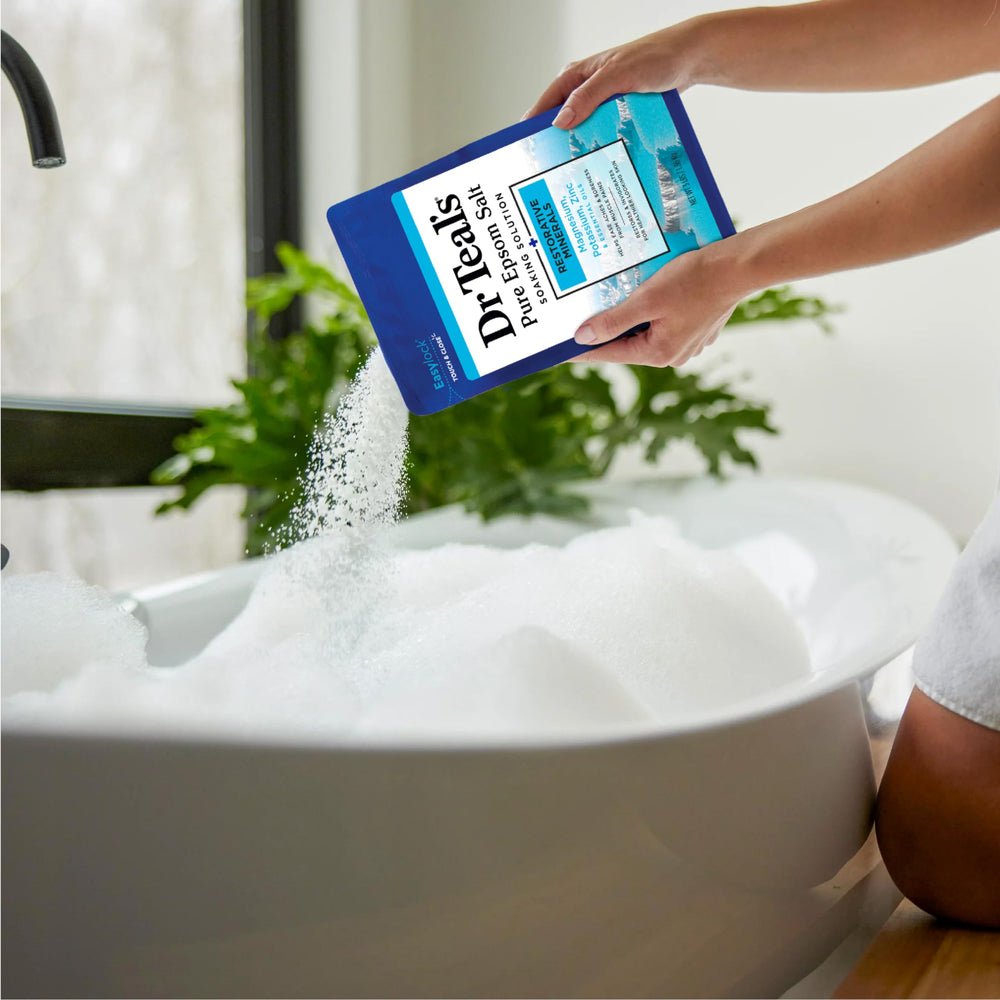 Dr Teal's relaxing bath scene conveys a moment of calm and stress relief.