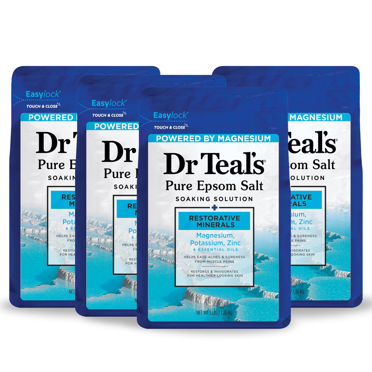 Dr Teal's Restorative Minerals bottle with magnesium-based soak for muscle relaxation.