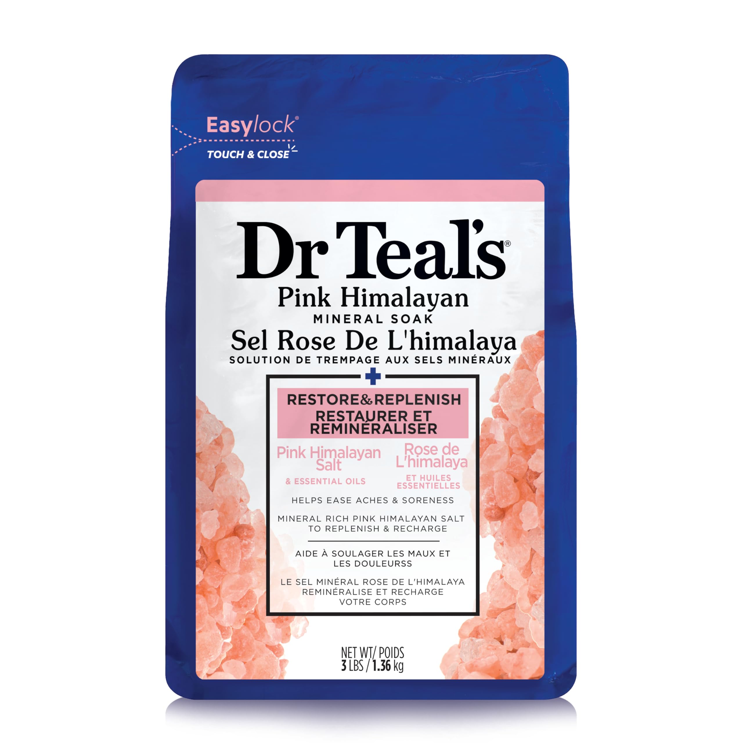 Dr Teal's Restore pink Himalayan salt bath crystals for a relaxing soak