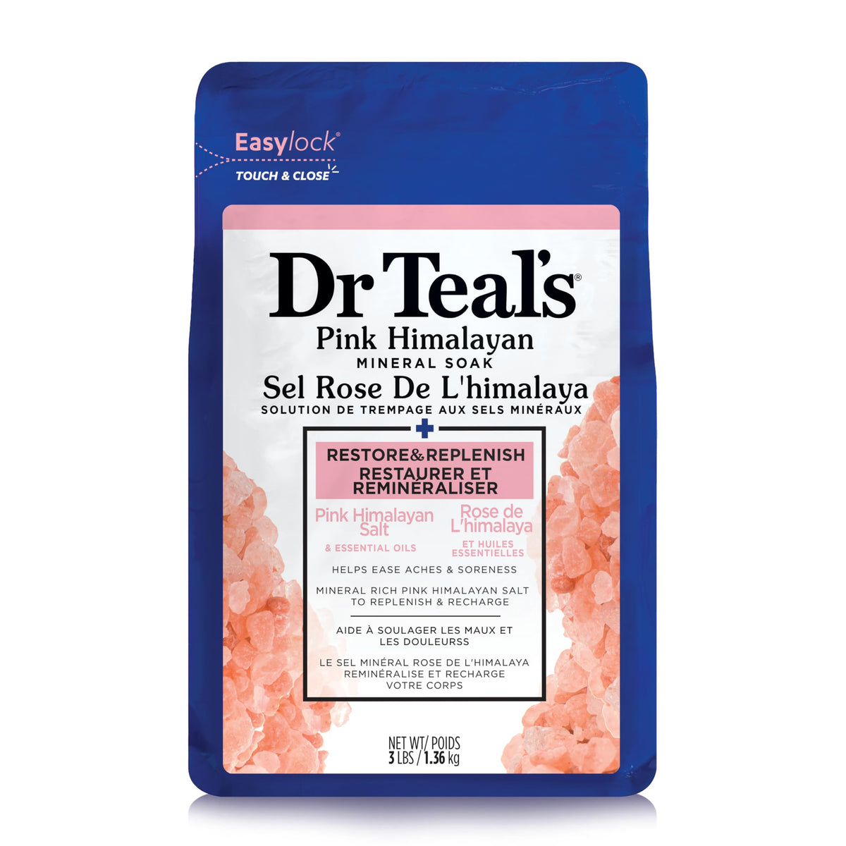 Dr Teal's Restore pink Himalayan salt bath crystals for a relaxing soak