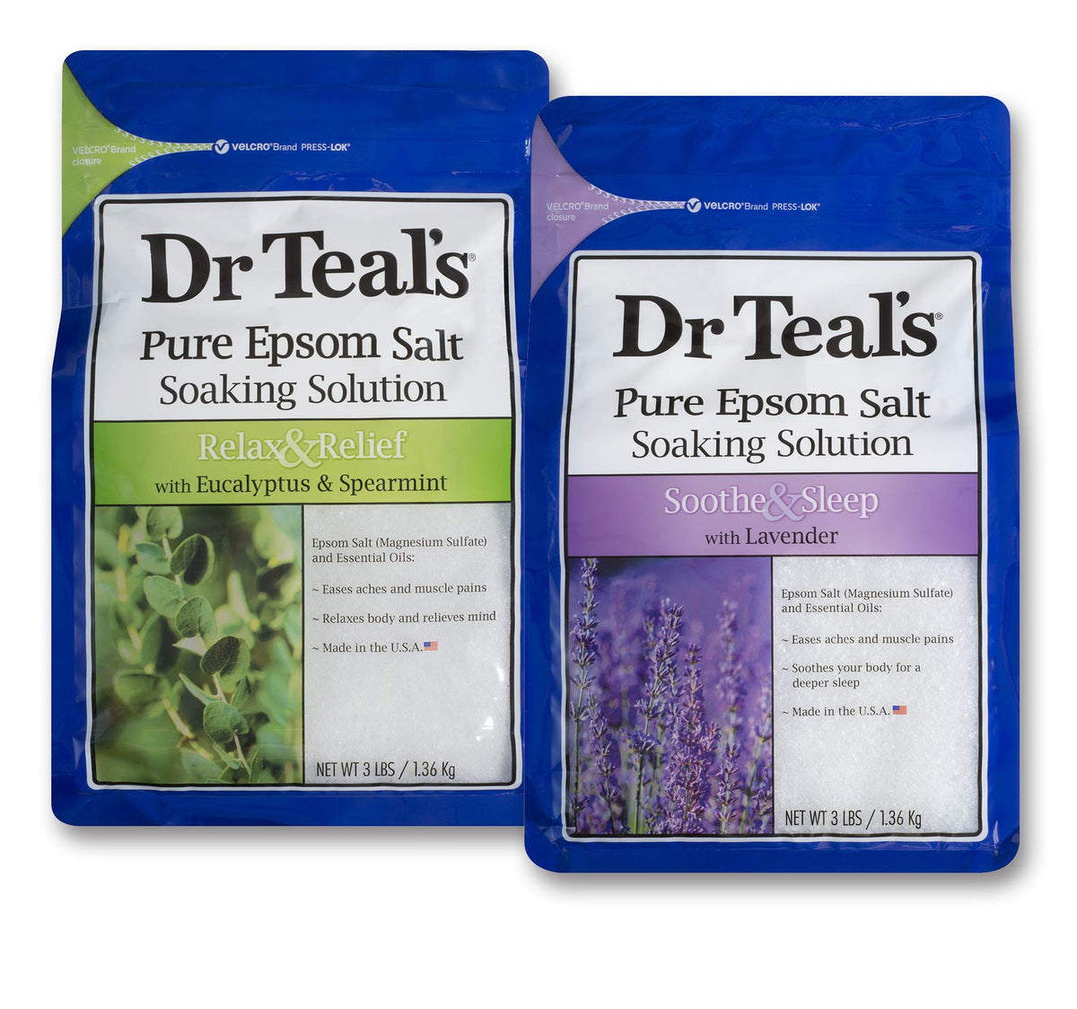Dr Teal's sal epsom para baño con eucalipto y menta, relajación muscular.