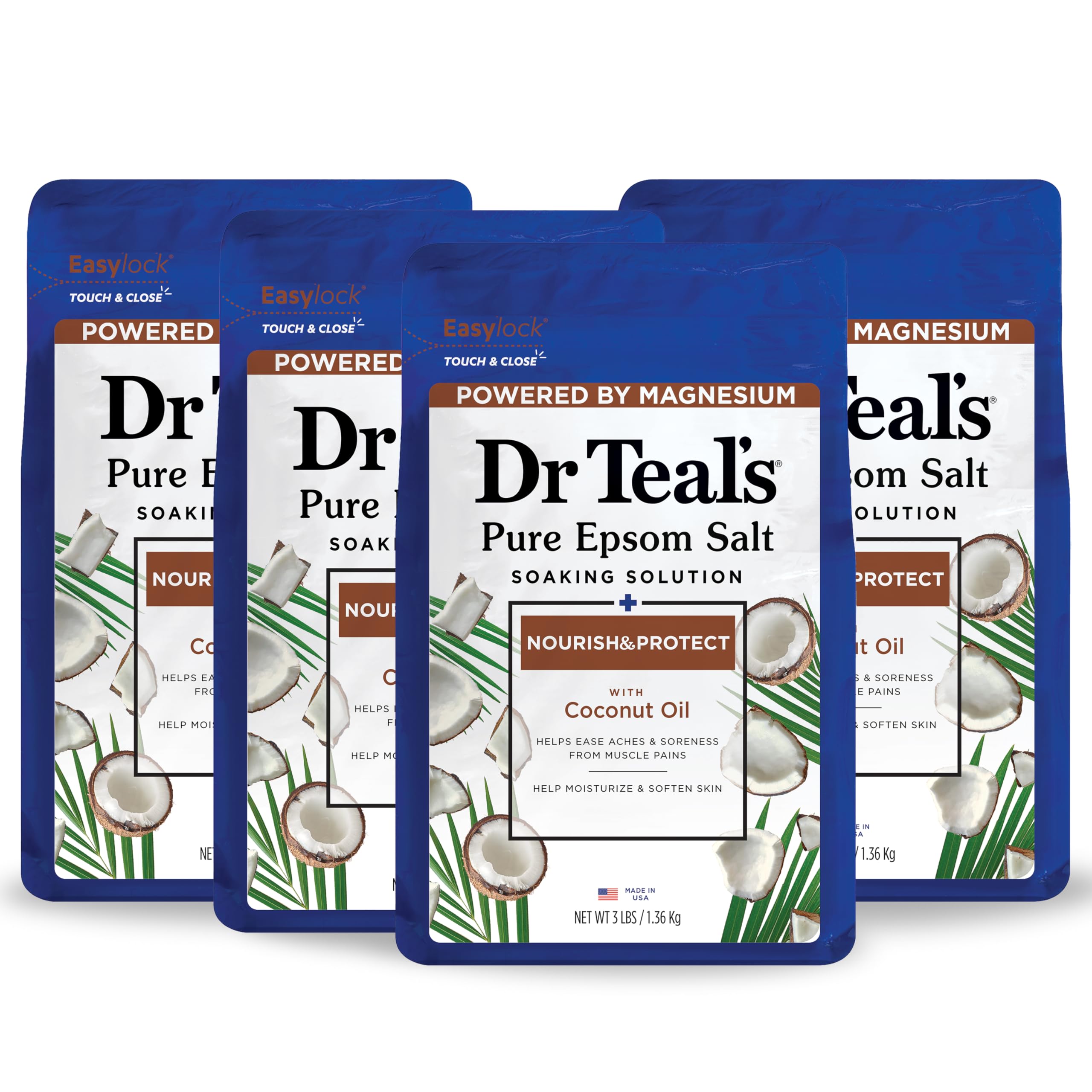 Dr Teal's Sal de Epsom Nutre Coco - bote con aroma tropical ideal para baño relajante.