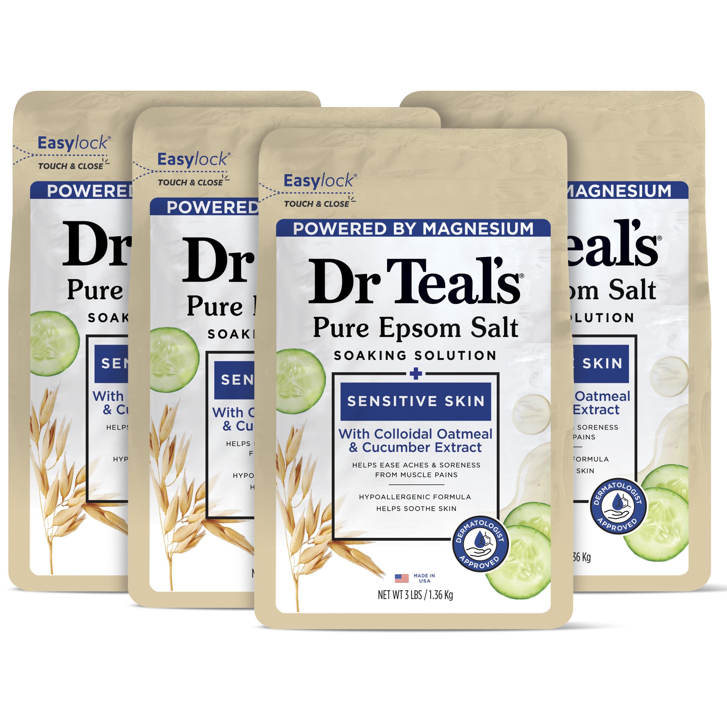 Dr Teal's packaging for Sensitive Skin Epsom Salt ready for a calming soak.