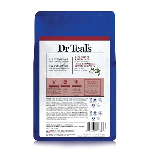 Dr Teal's Shea Butter Almond Oil blend bottle highlighting deep skin hydration.