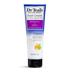 Dr Teal's Shea Butter and Aloe foot cream application softens rough skin.