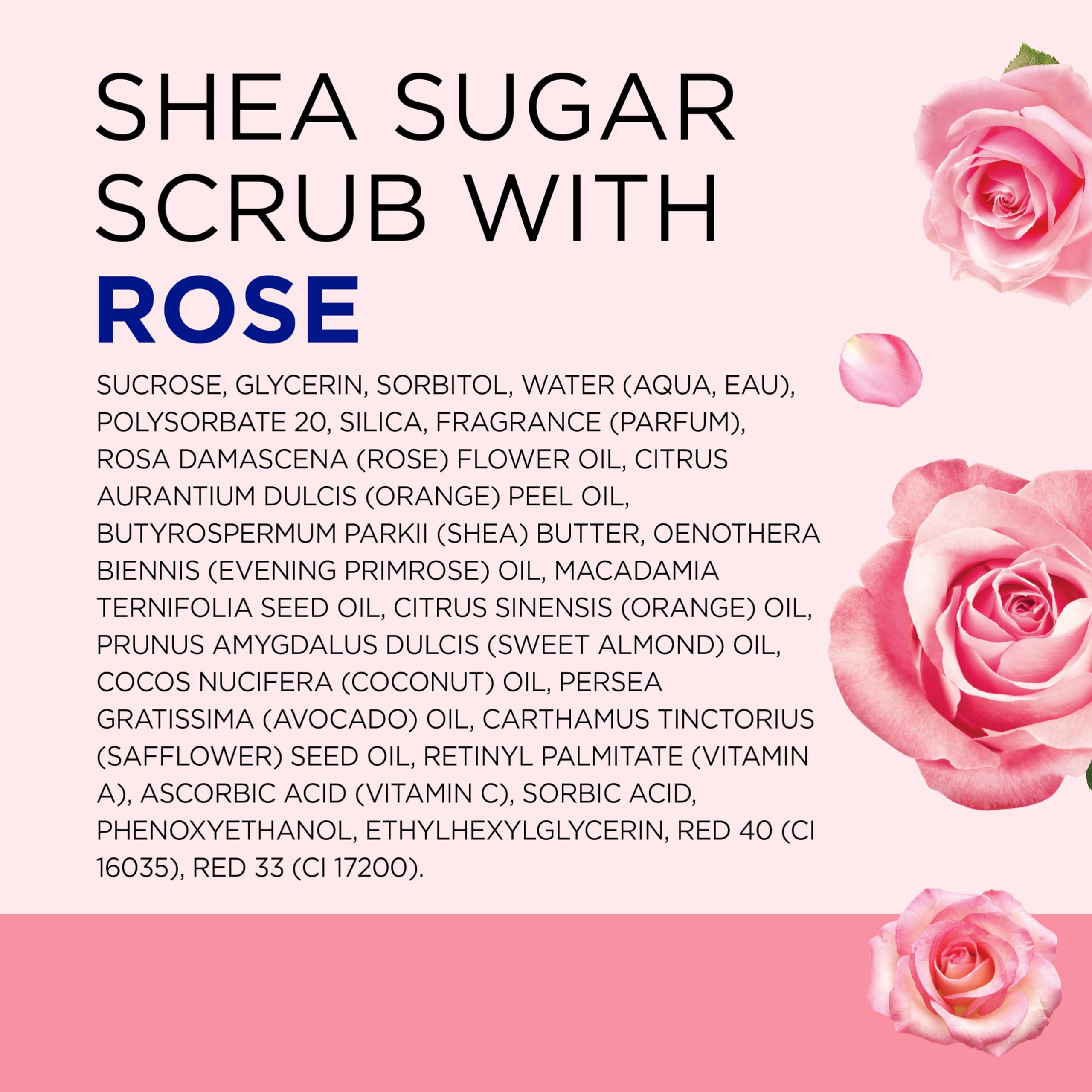 Dr Teal's Rose Shea Sugar Body Scrub exfoliating particles close view