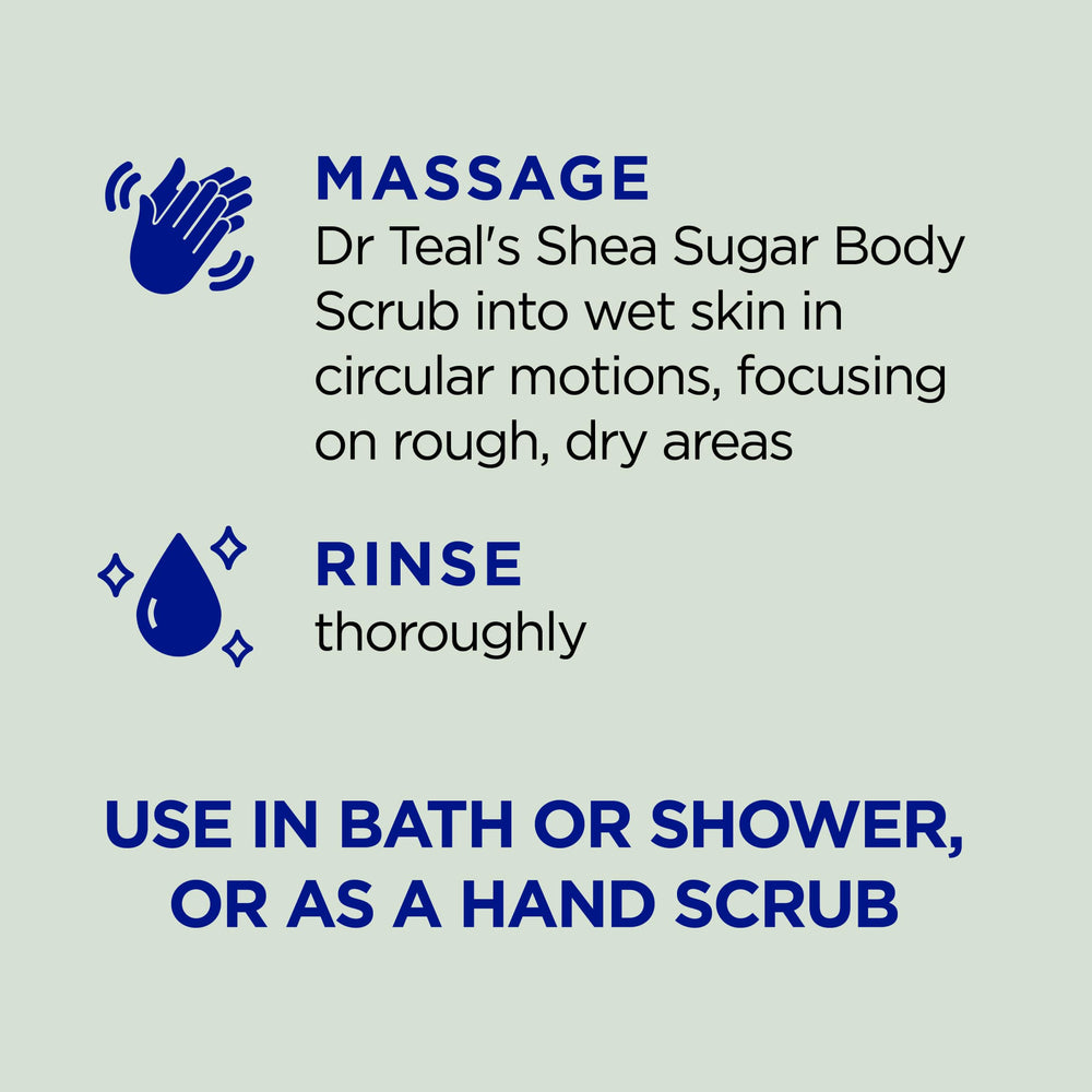 Shower-ready scrub shown for easy bath or shower use.