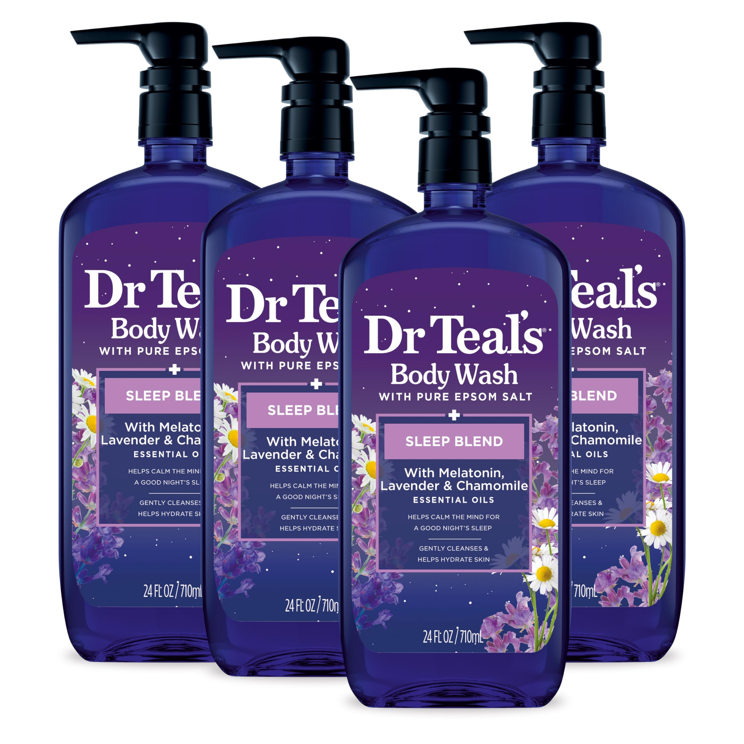 Dr Teal's Sleep Blend Body Wash bottle front with calming lavender scent.