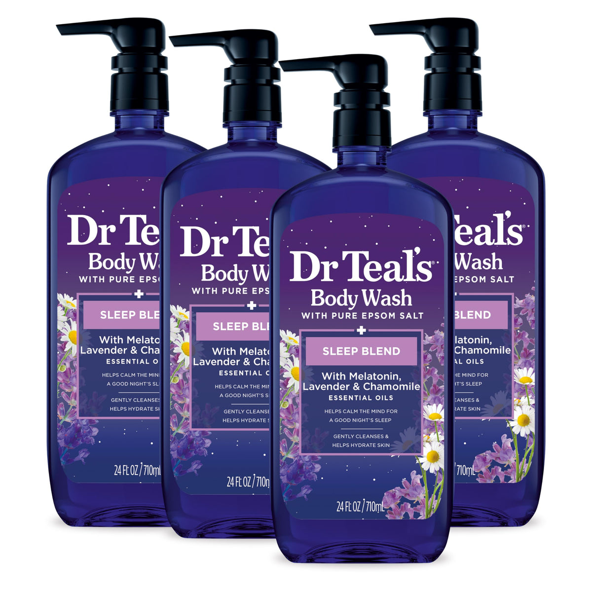 Dr Teal's Sleep Blend Body Wash bottle front with calming lavender scent.
