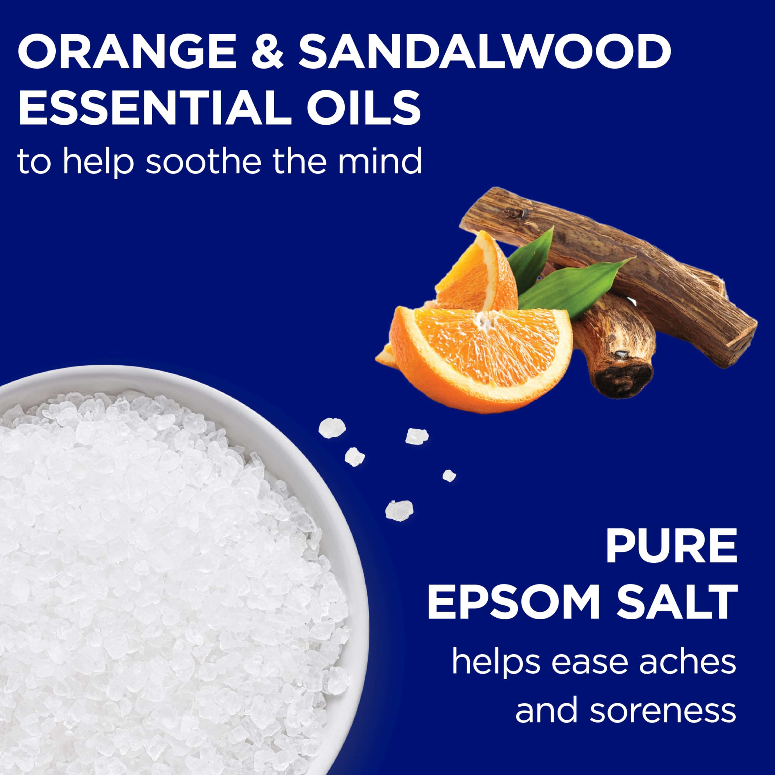 Dr Teal's Snowy Night closeup grains show mineral magnesium for soothing relief.