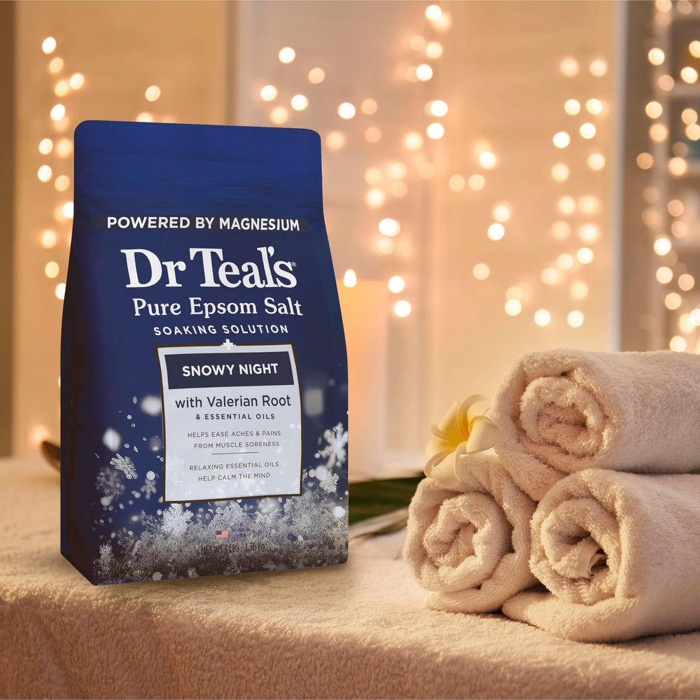 Dr Teal's Snowy Night packaging box emphasizes gift-ready wellness.