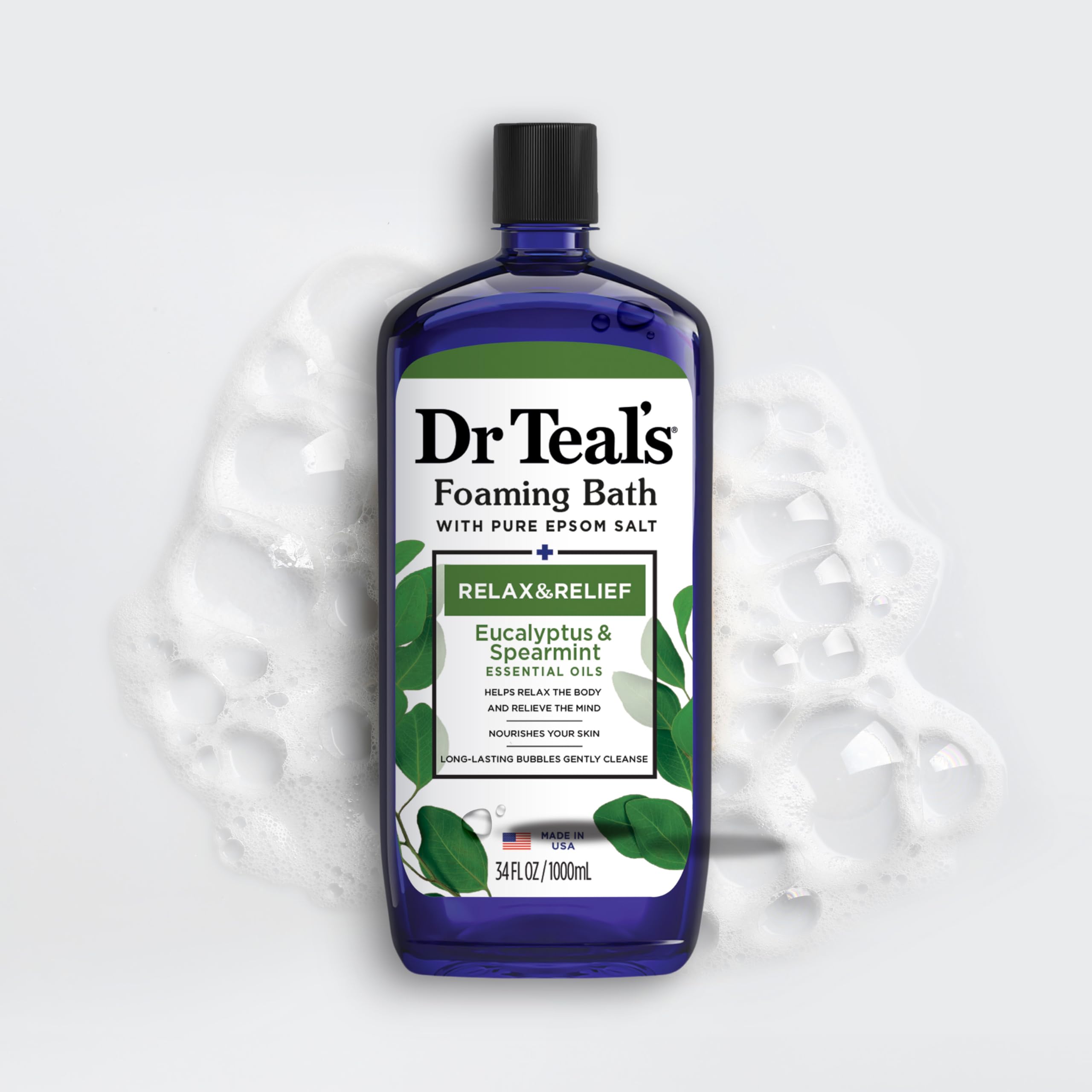 Logo de Dr Teal's y aspecto vegano cruelty-free en la etiqueta