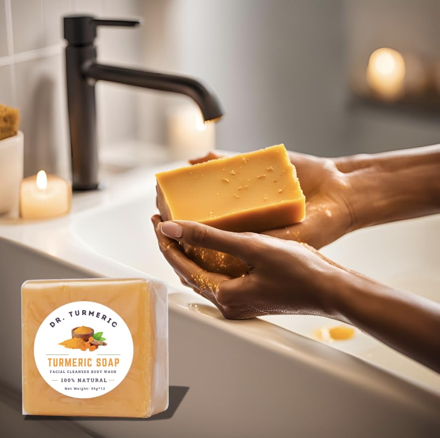 Dr. Turmeric jabón de cúrcuma: espuma hidratante para piel suave.