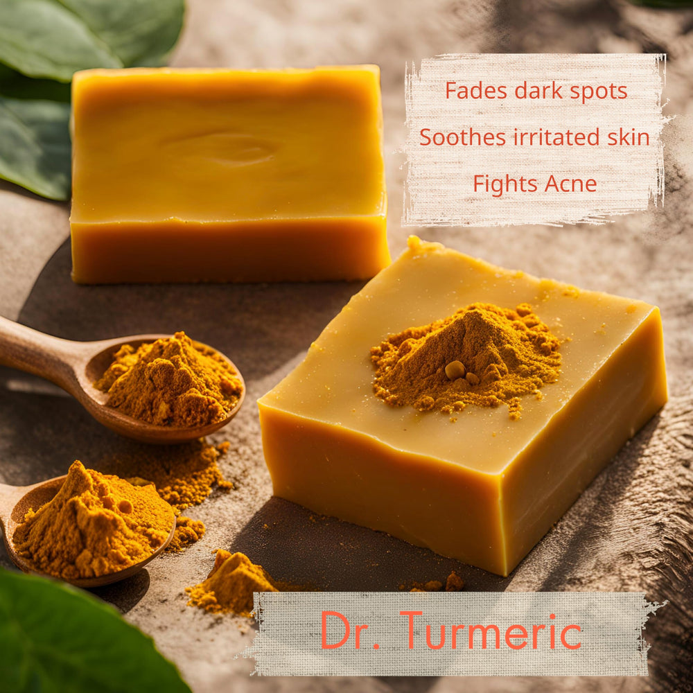 Dr. Turmeric jabón de cúrcuma: vitamina C y aloe para hidratación.