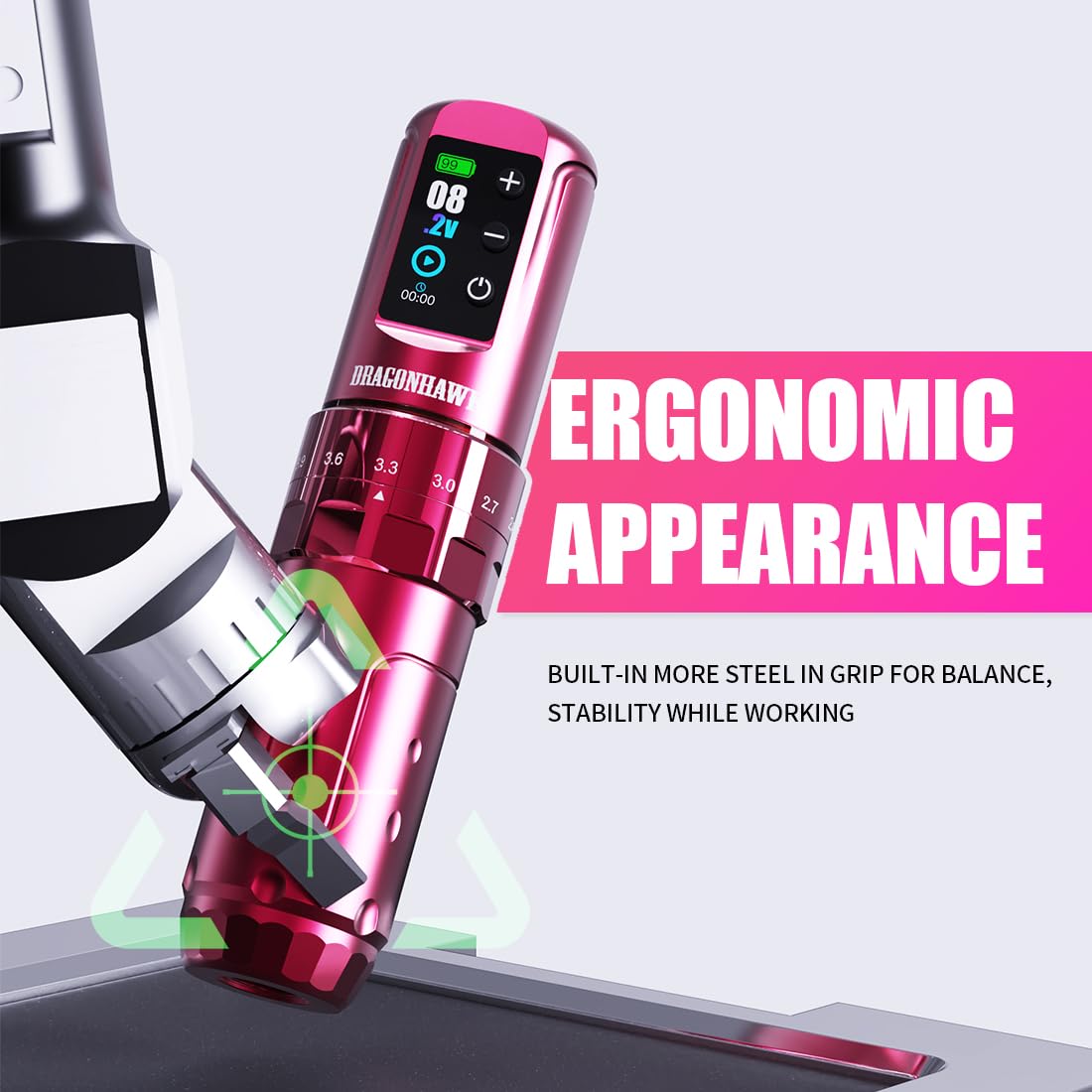 Dragonhawk L3 adjustable stroke knob enables versatile tattoo styles