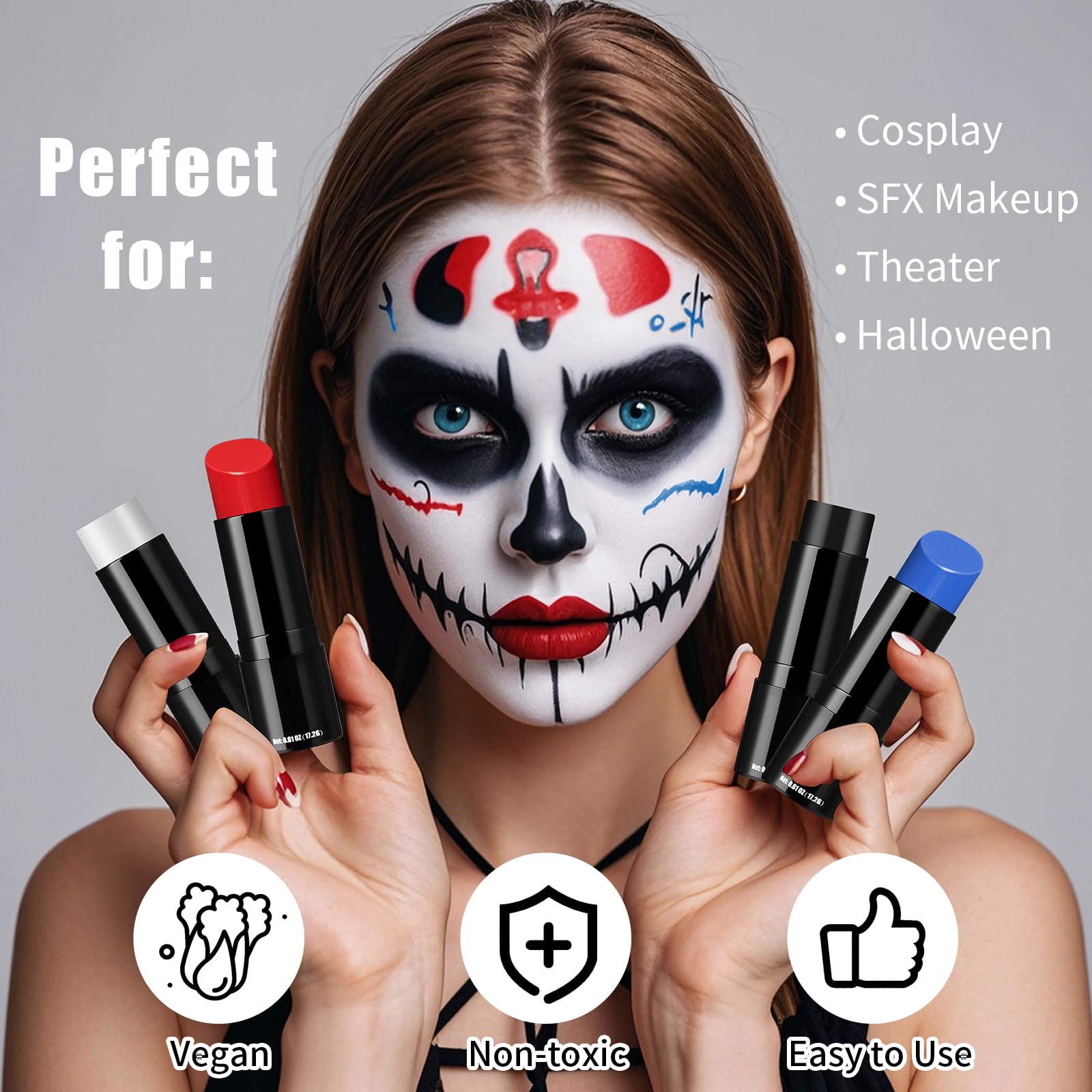 Drawdart crema pintura facial, cobertura total y acabado suave.