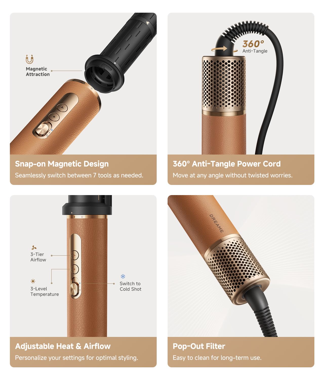 DREAME AirStyle Pro curling attachment shapes defined waves and curls.