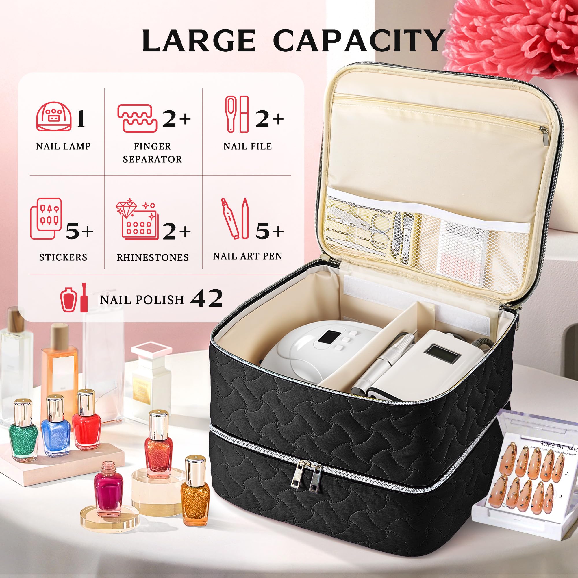 DreamGenius double-layer design offers quick upper access and stable lower storage for a busy manicure routine.