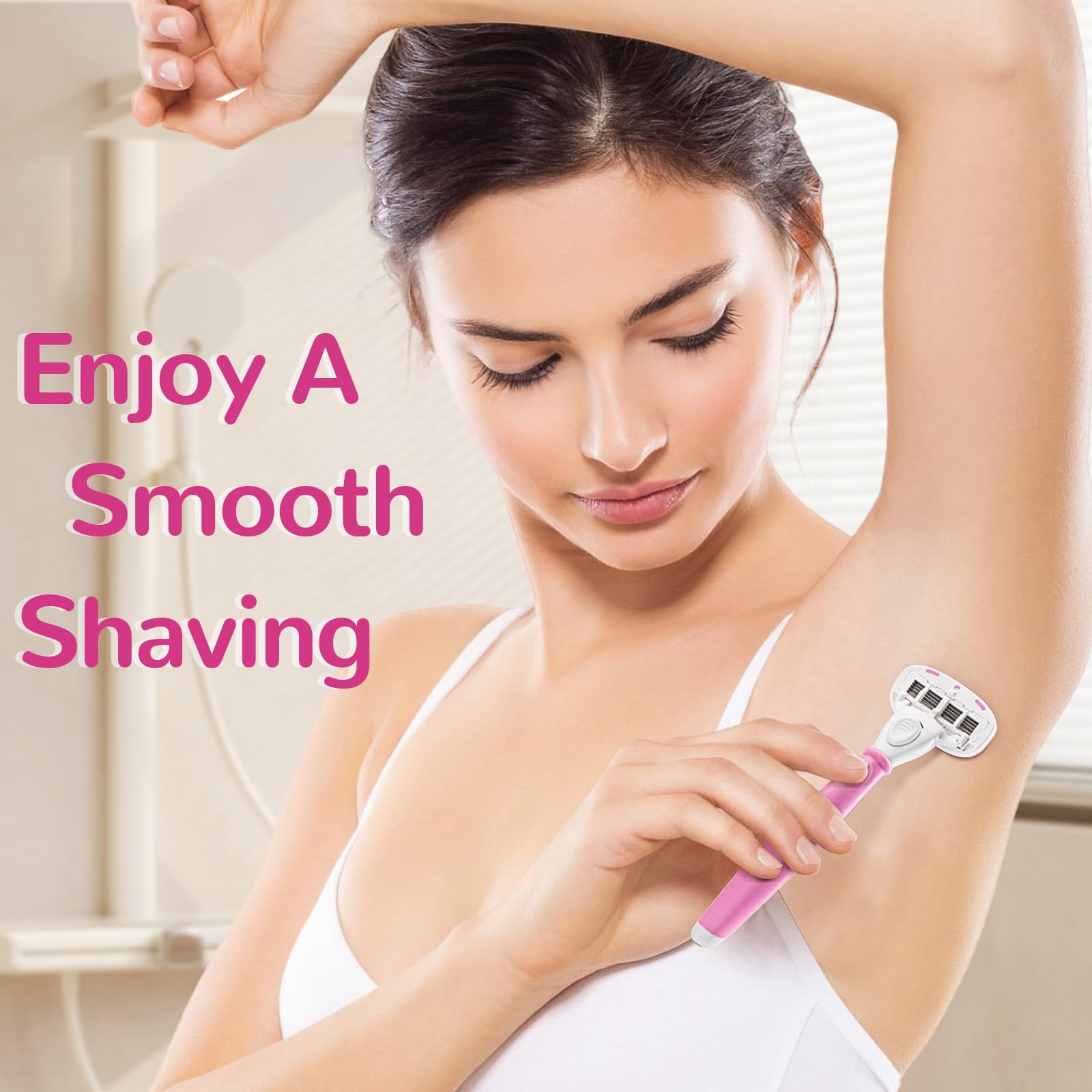 DreamGenius bathroom scene shows a ready-to-use razor kit for routines.