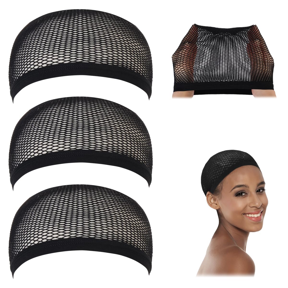 Dreamlover crochet wig cap in black mesh with flexible fit for many head sizes.