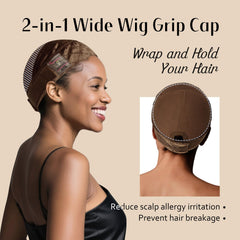 Dreamlover wide wig grip cap brown side view with adjustable strap