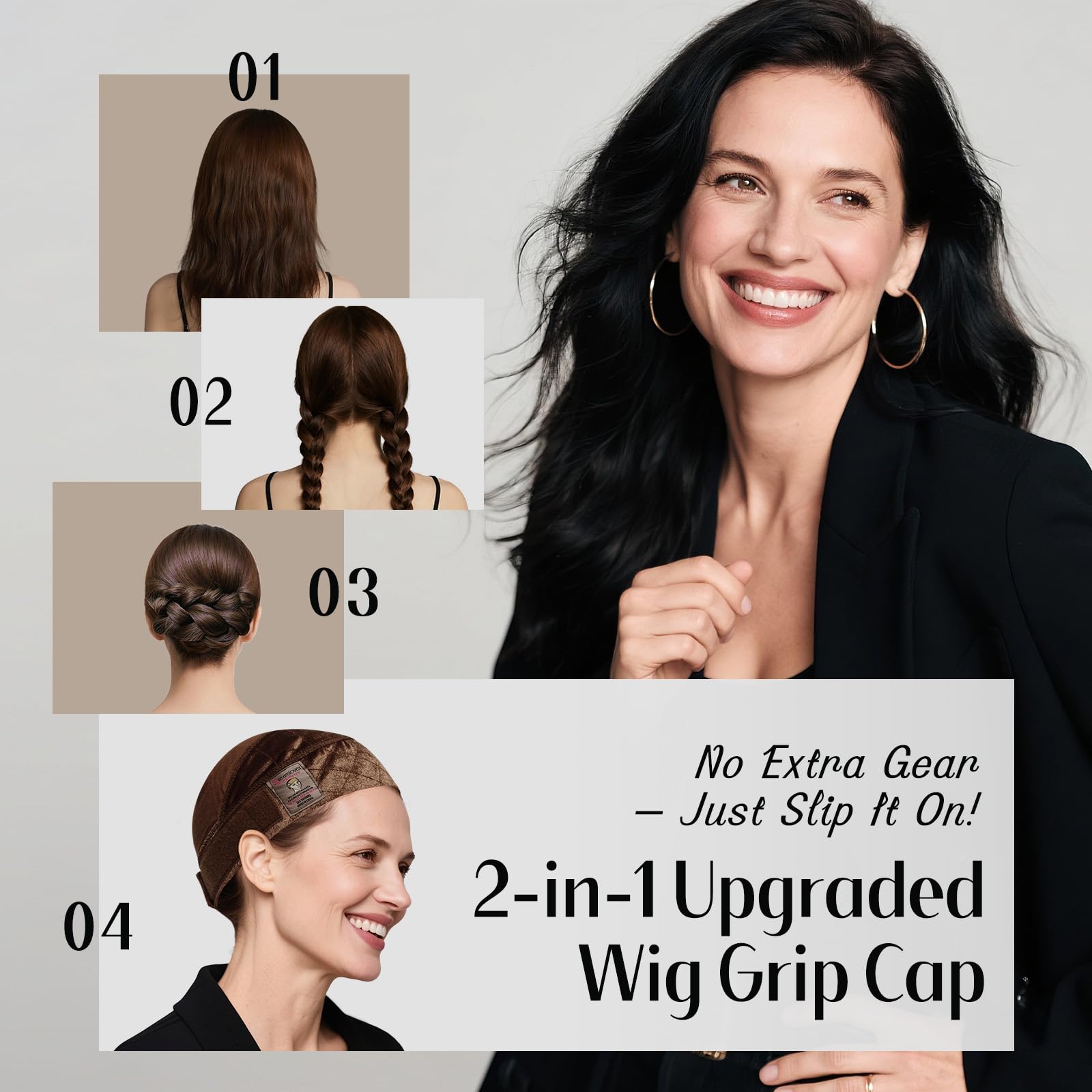 Dreamlover wide wig grip cap brown worn with lace front wig for secure styling