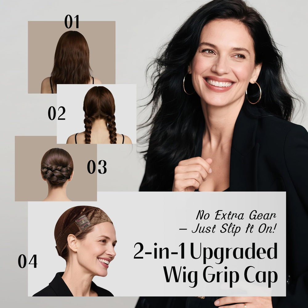 Dreamlover wide wig grip cap brown worn with lace front wig for secure styling