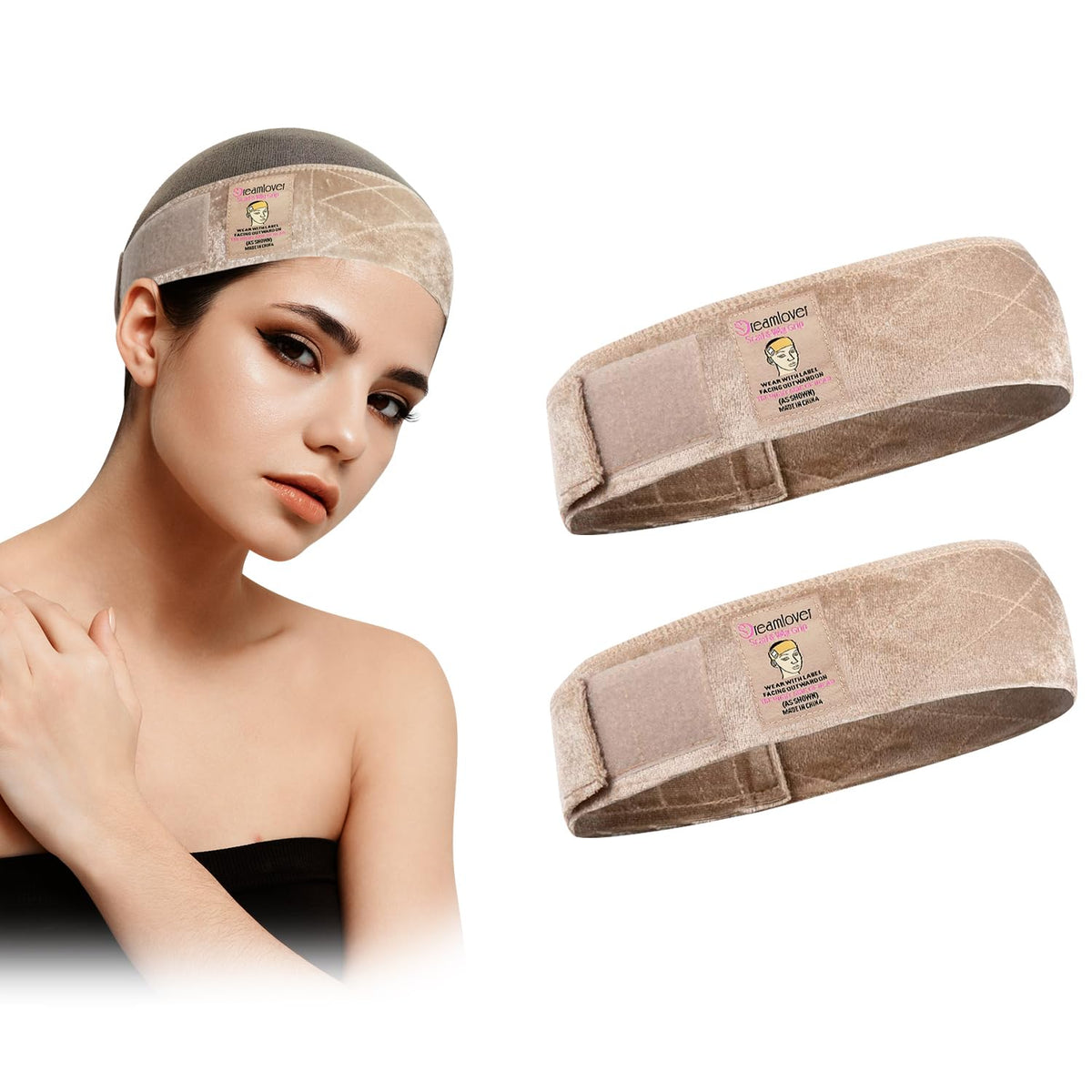 Dreamlover wig band in tan with breathable velour for all-day wear