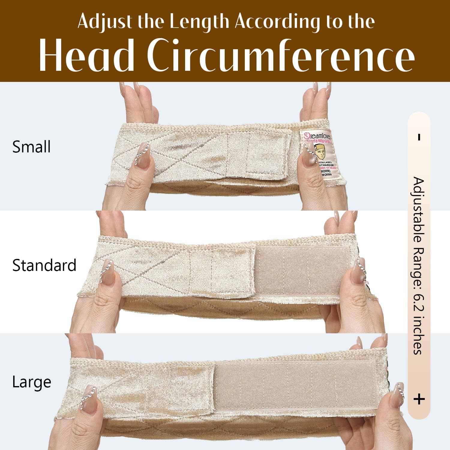 Dreamlover wig grip band logo outward orientation helps proper wear