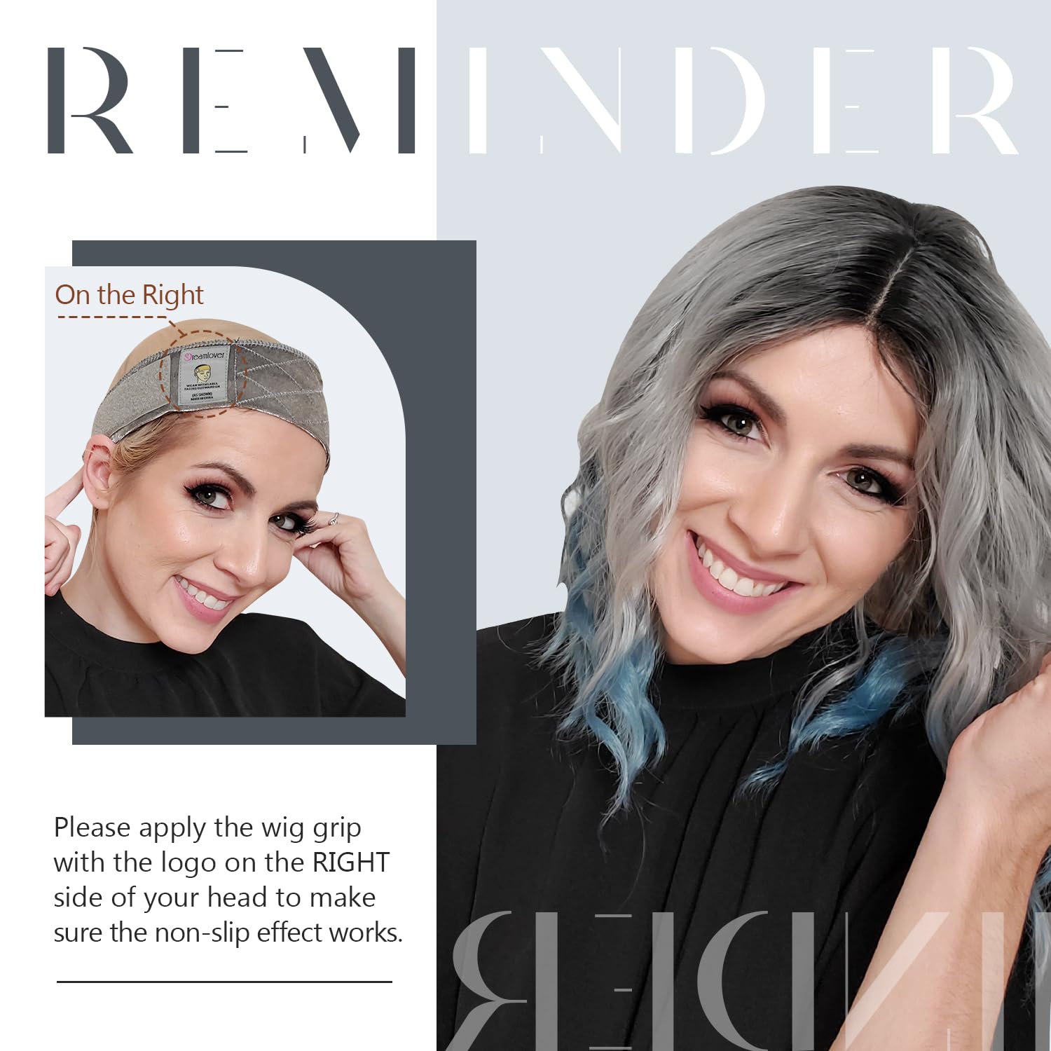 Dreamlover wig grip band being worn on the head demonstrates secure hold
