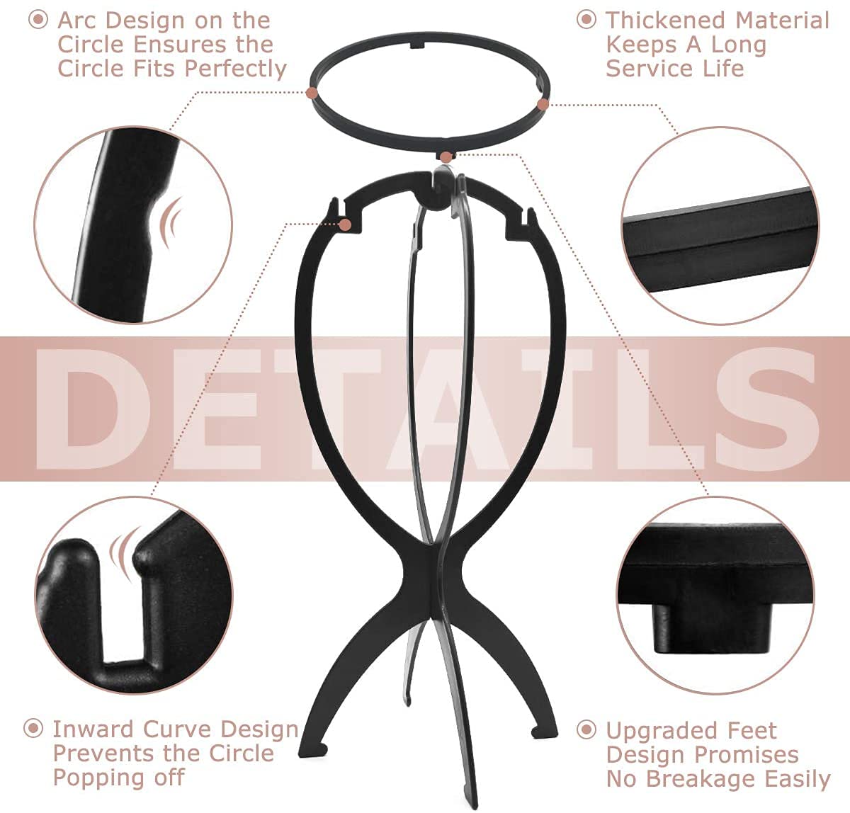 Dreamlover wig stand in black finish for a sleek display.