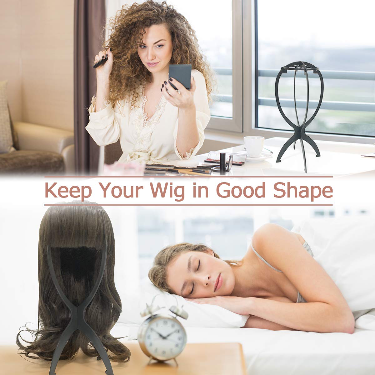 Dreamlover wig stand also works for hats, masks, or helmets.