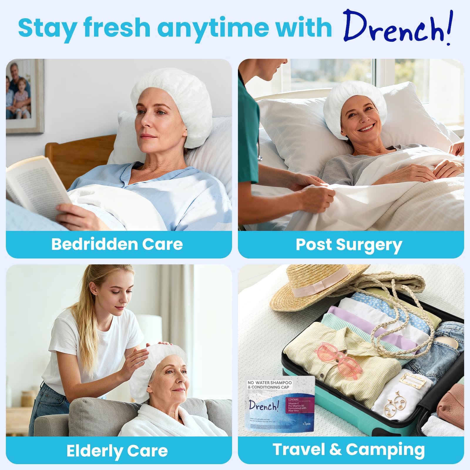 Alcohol-free formula shown on Drench Medical no-rinse cap