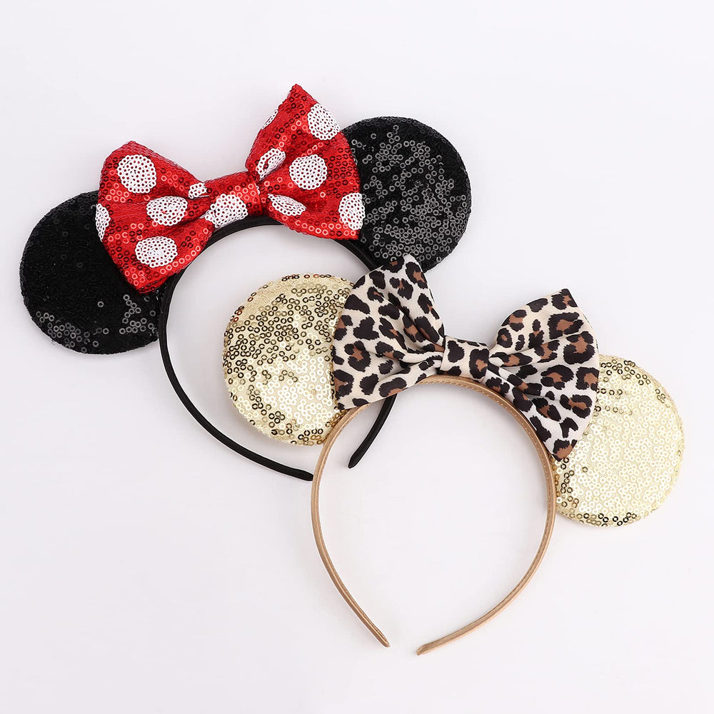 Diadema con lazo y orejas de lentejuelas de DRESHOW para fiestas.