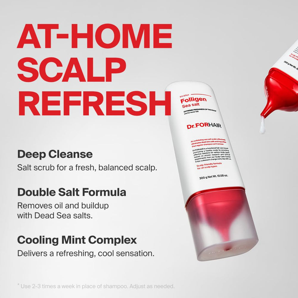Dr.FORHAIR Folligen Sea Salt Scaler being applied to damp scalp for cleansing