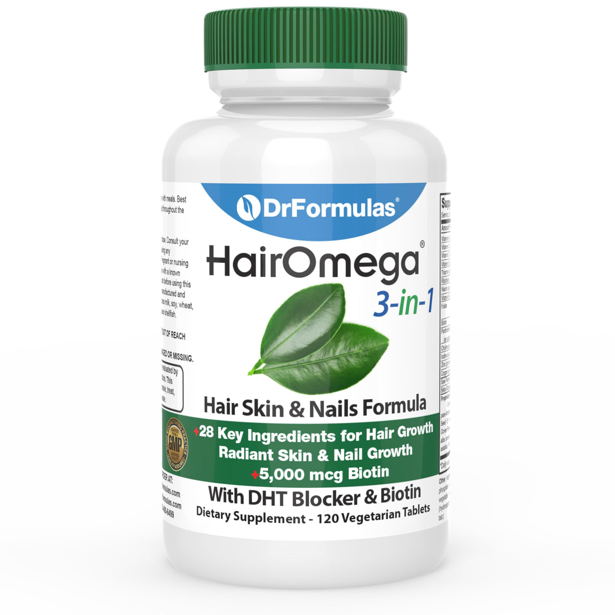 DrFormulas HairOmega bottle pour for easy daily hair nourishment