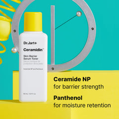 Dr.Jart+ Ceramidin label closeup reveals ceramide and panthenol ingredients.