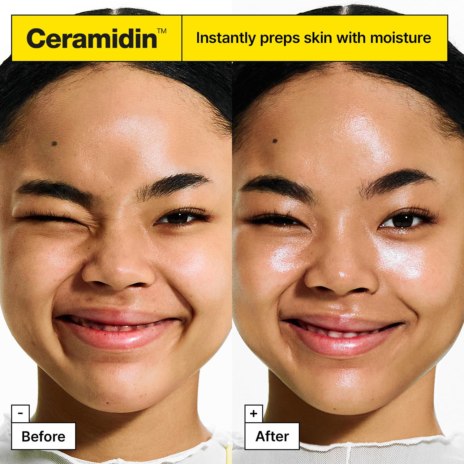 Dr.Jart+ Ceramidin skin application shows easy spreading and base hydration.