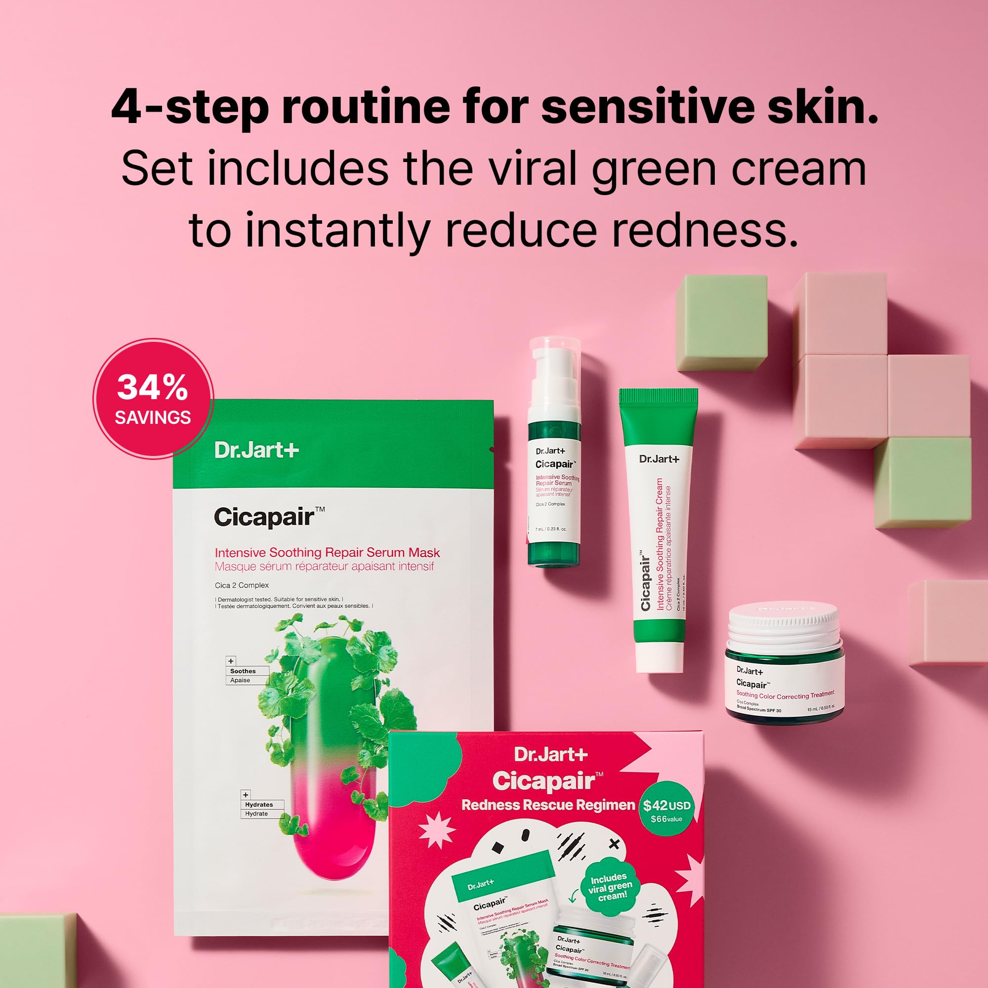 Dr.Jart+ Cicapair face mask close-up highlighting redness soothing ritual.