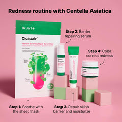 Dr.Jart+ Cicapair redness serum jar demonstrating instant calmness application.