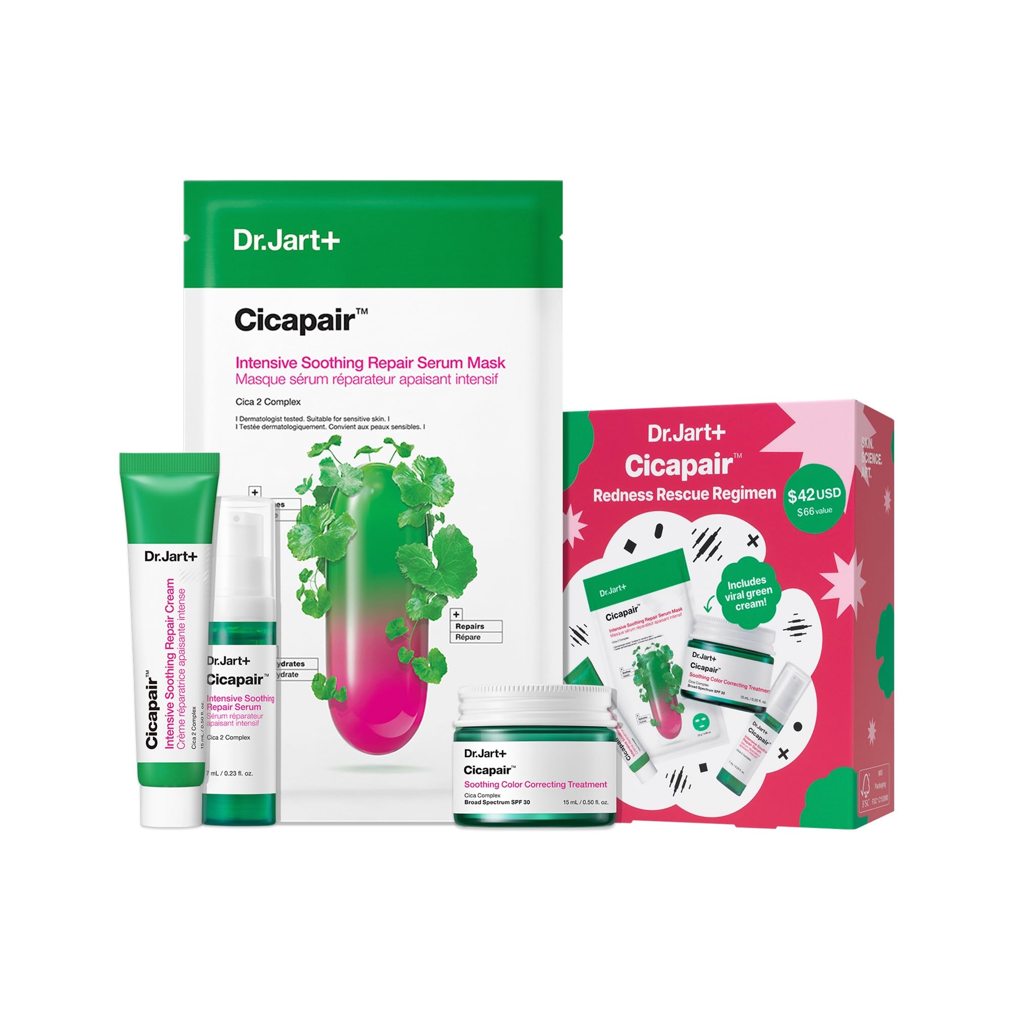 Dr.Jart+ Cicapair set packaging shown for a travel-friendly skincare routine.