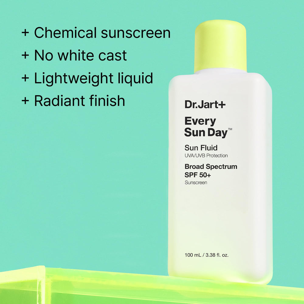 Close-up of Dr.Jart+ Sun Fluid texture highlighting thin, spreadable consistency
