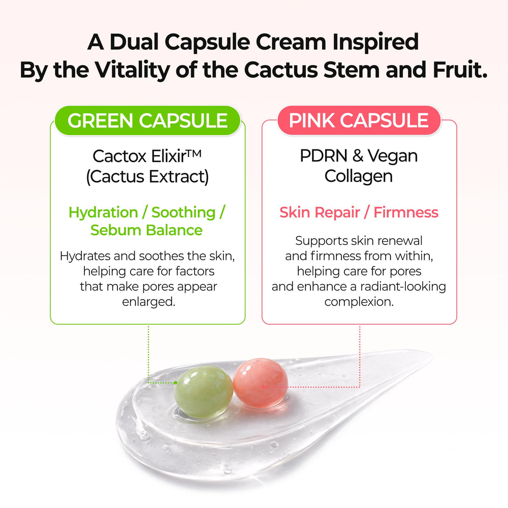 Dr.Melaxin Cactox Pore Dual Cream texture closeup emphasizes hydration and care