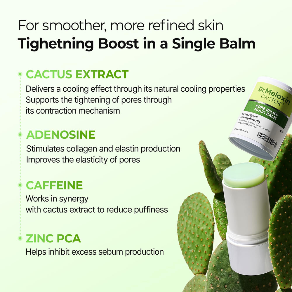 Dr.Melaxin Cactox Pore Relief illustrates collagen-elastin boost.