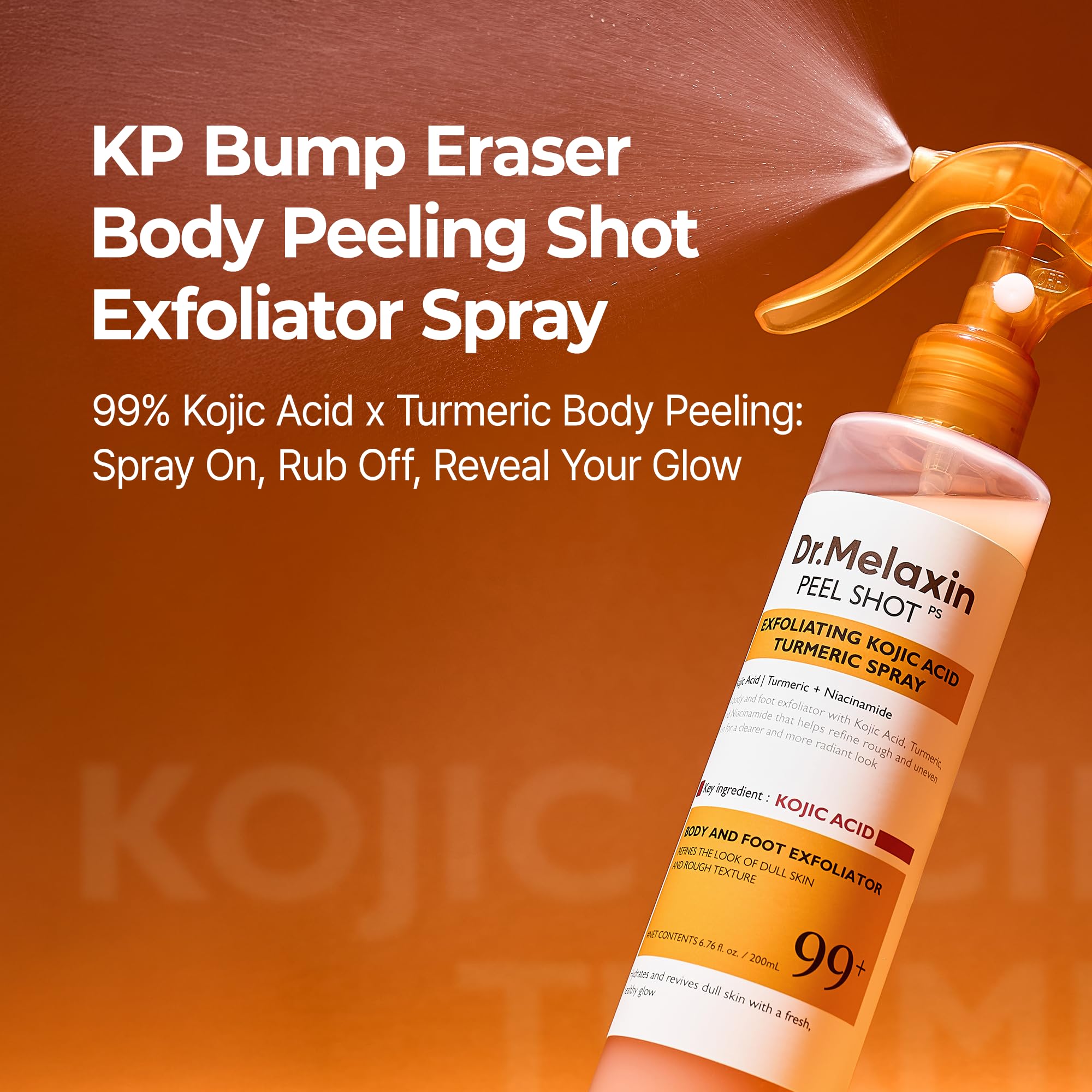 Dr.Melaxin Kojic Acid Turmeric ingredients close-up for brightening routine.