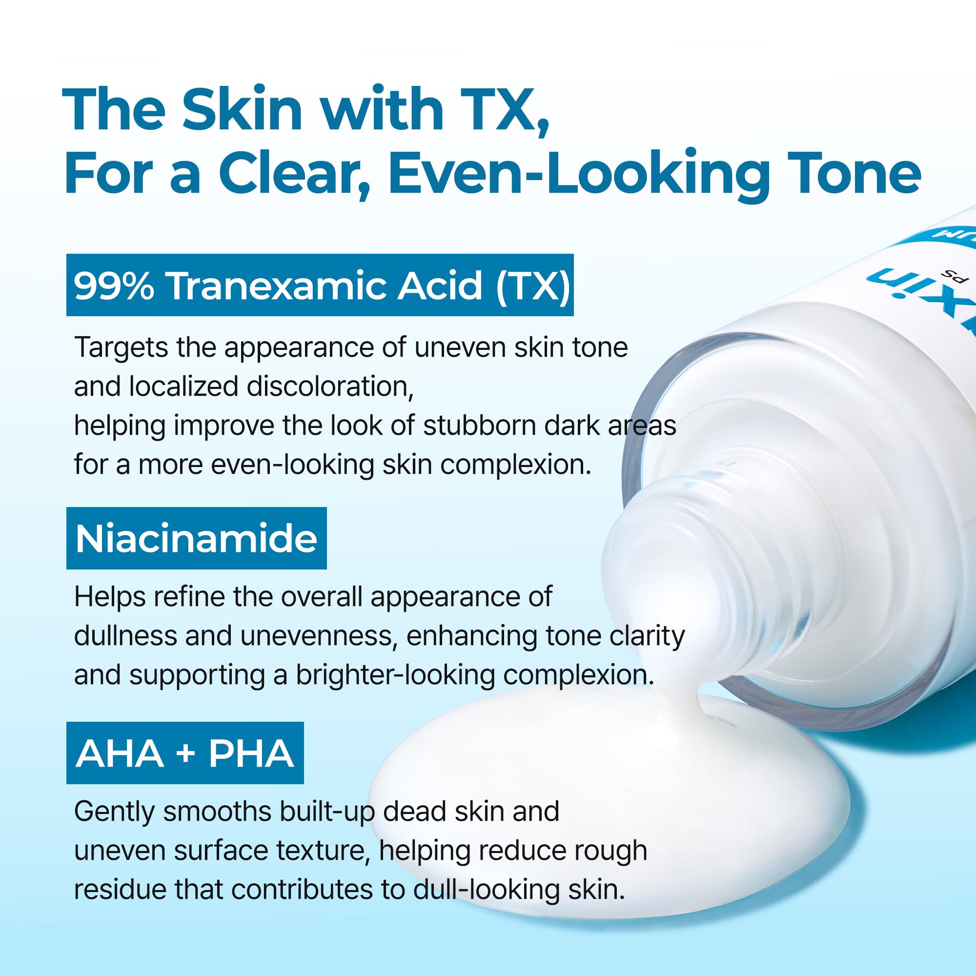 Dr.Melaxin TX Peel Shot tranexamic-acid visual hints at brightening benefits.