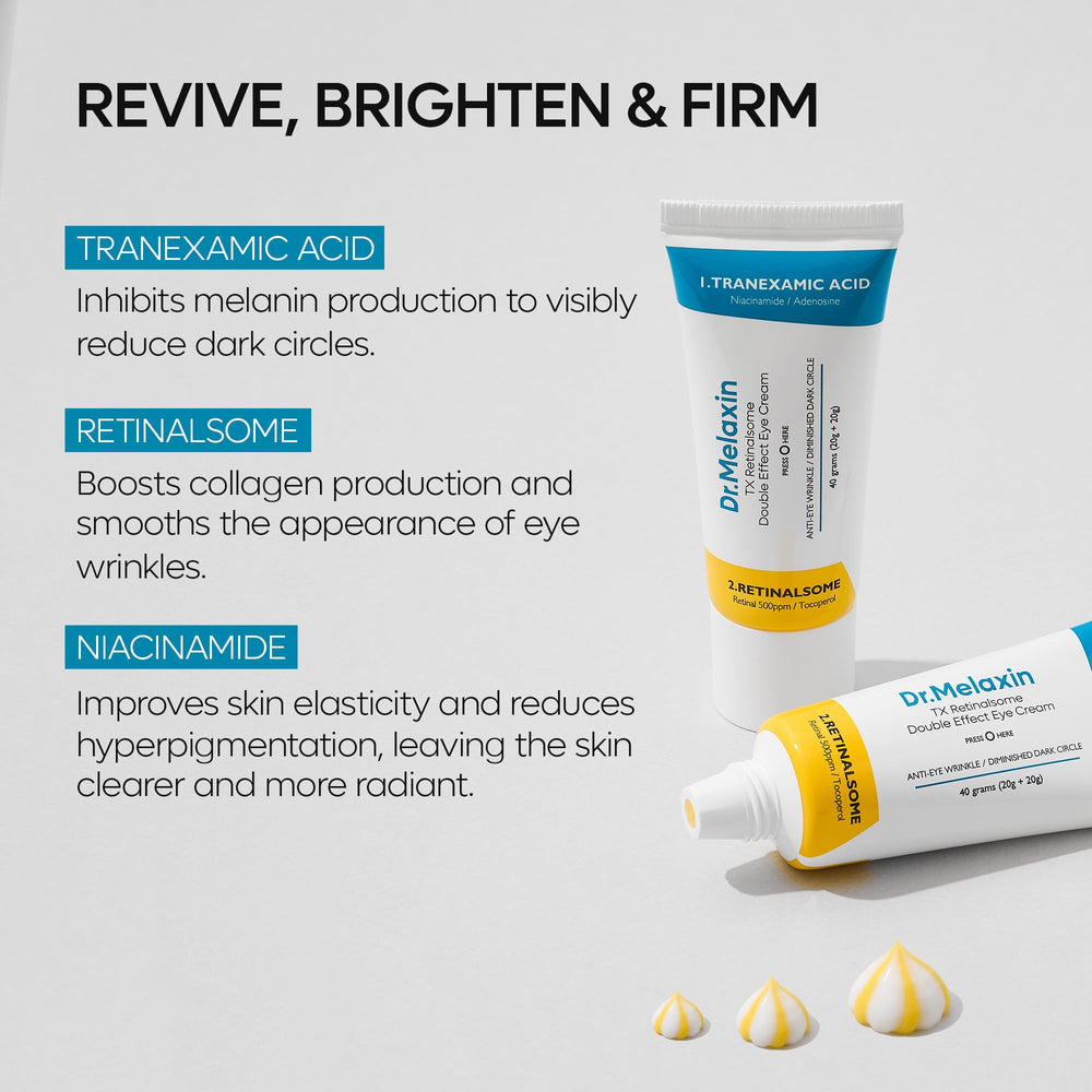 Dr.Melaxin TX ingredients Adenosine and Niacinamide for under-eye care.