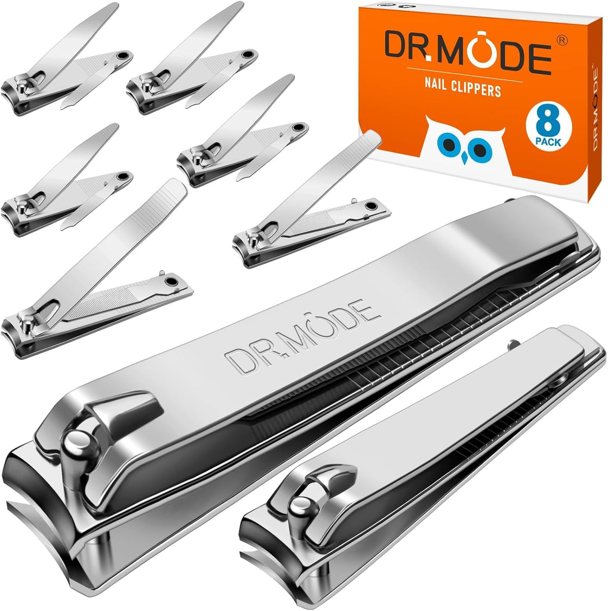 DRMODE 8-pack large nail clippers with ergonomic grip for precise cuts.
